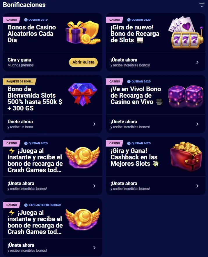 Seleccionar bonos en Spinay Casino